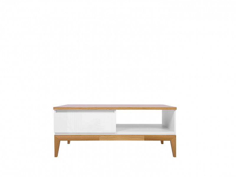 Konferenční stolek KIOTO LAW1S, bílá/bílý lesk/dub přírodní